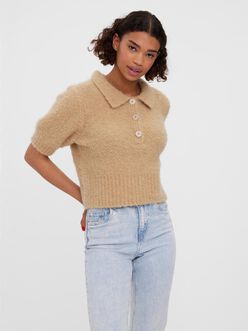 Bonny 2/4-sleeve cropped knitted polo