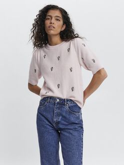 Plaza half sleeves floral embroidery sweater