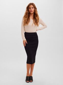 Gold midi knitted pencil skirt