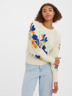 Balloon-sleeve floral sweater