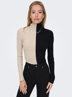 Block two-tone high neck sweater