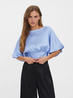 Milena butterfly sleeves cropped satin blouse