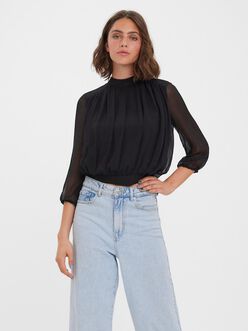 Kaya cropped mesh-sleeve blouse