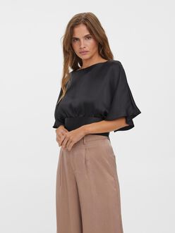 Milena butterfly sleeves cropped satin blouse
