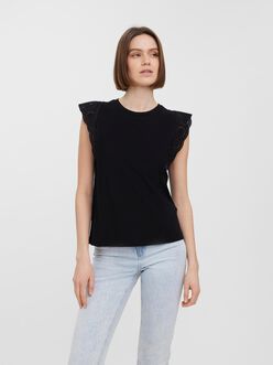 FINAL SALE - Holly embroidered cap sleeves t-shirt