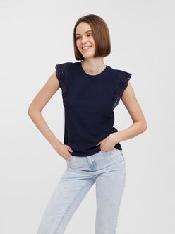 Holly embroidered cap sleeves t-shirt