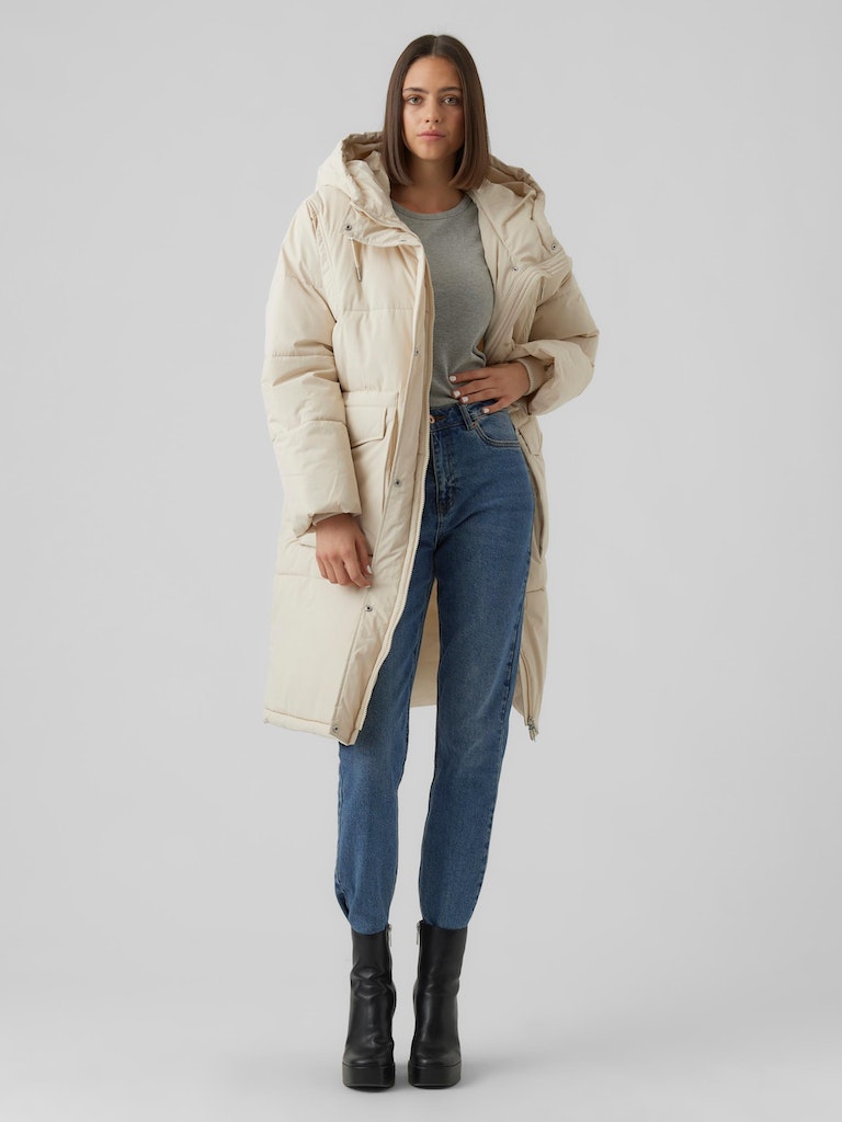 FINAL SALE- Eleanor long hooded puffer coat, OATMEAL, large