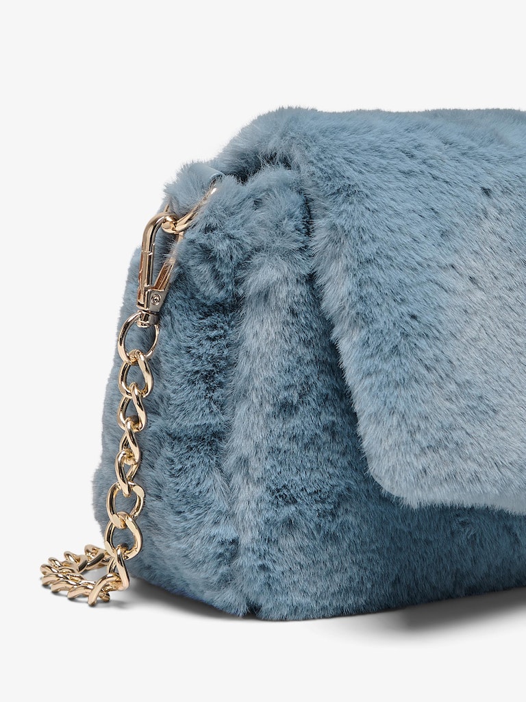 Jade faux-fur crossover bag, CASHMERE BLUE, large
