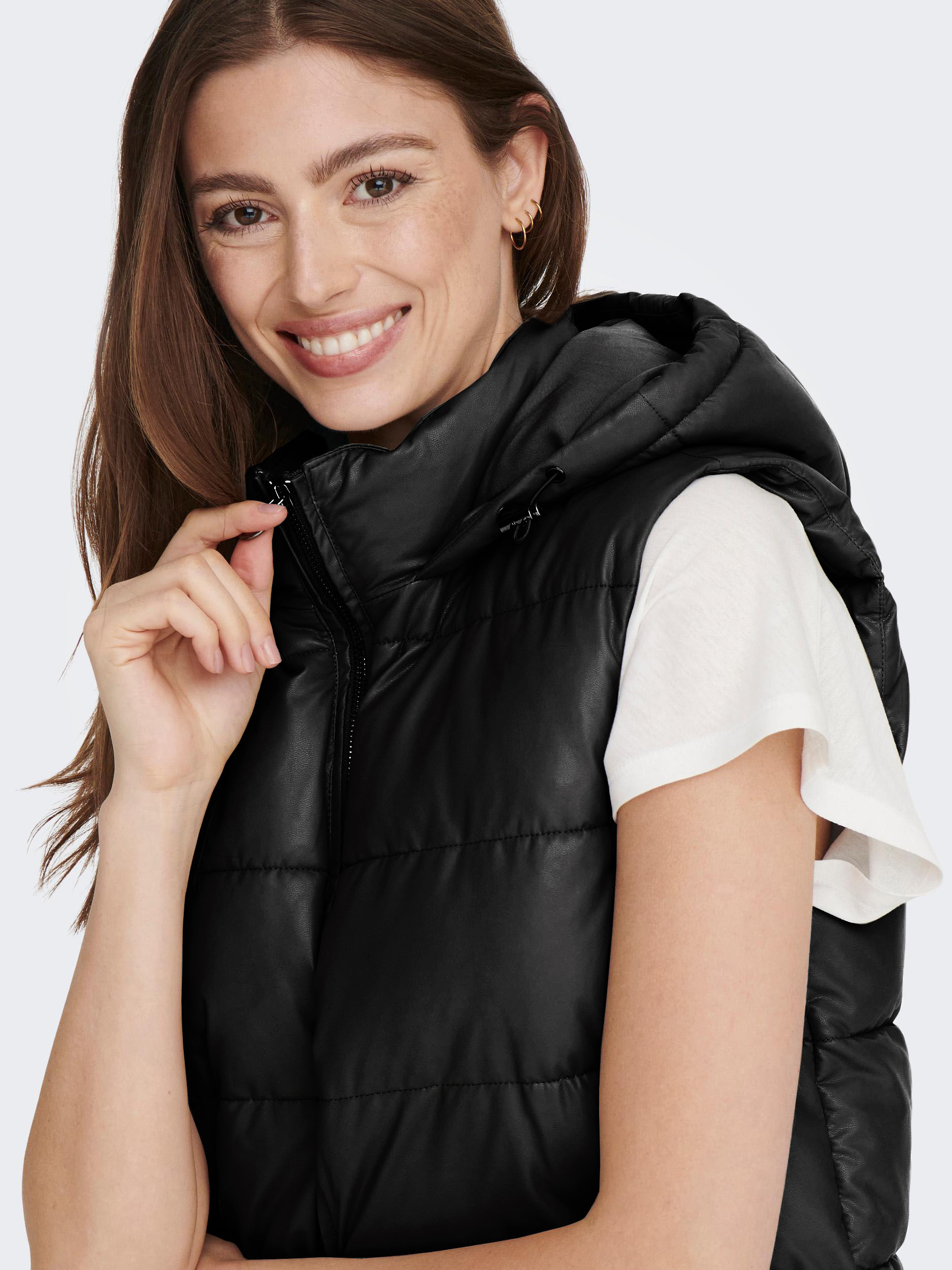 Anja faux-leather hooded puffer jacket, BLACK, large