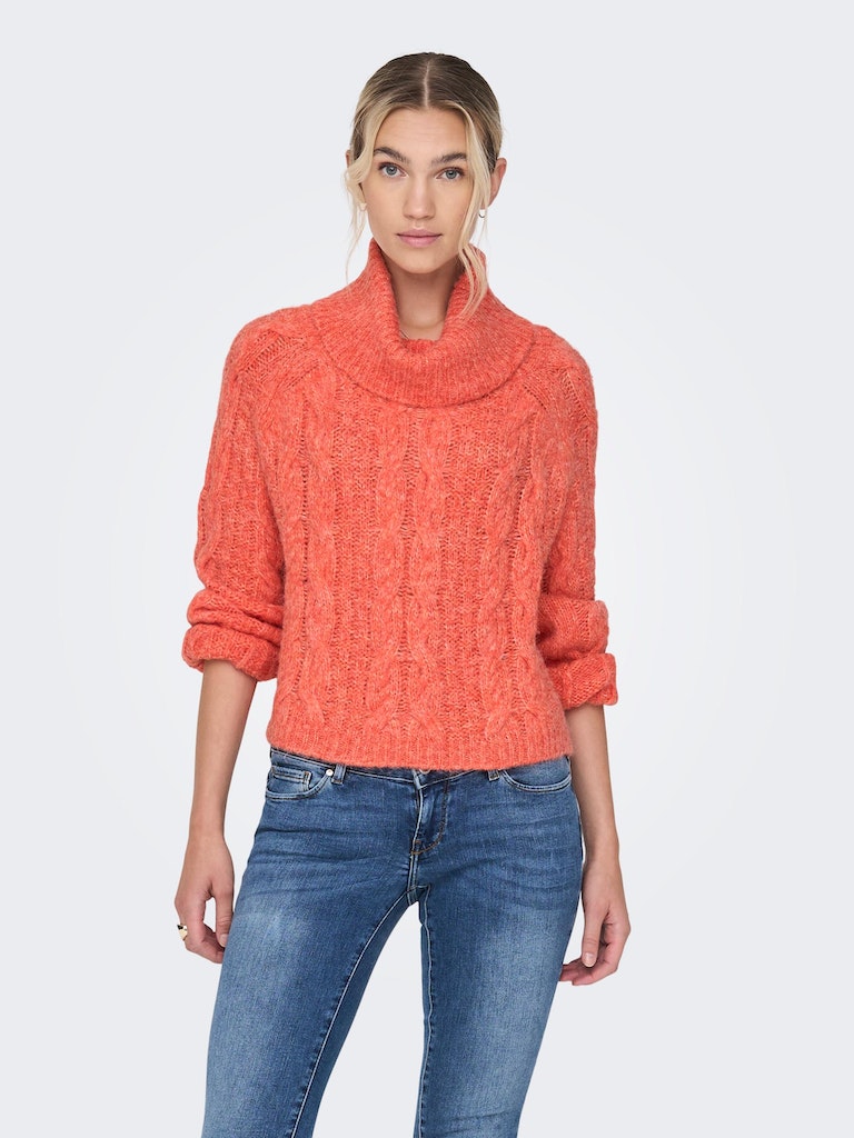 FINAL SALE- Chunky cable knit sweater, PERSIMMON ORANGE, large