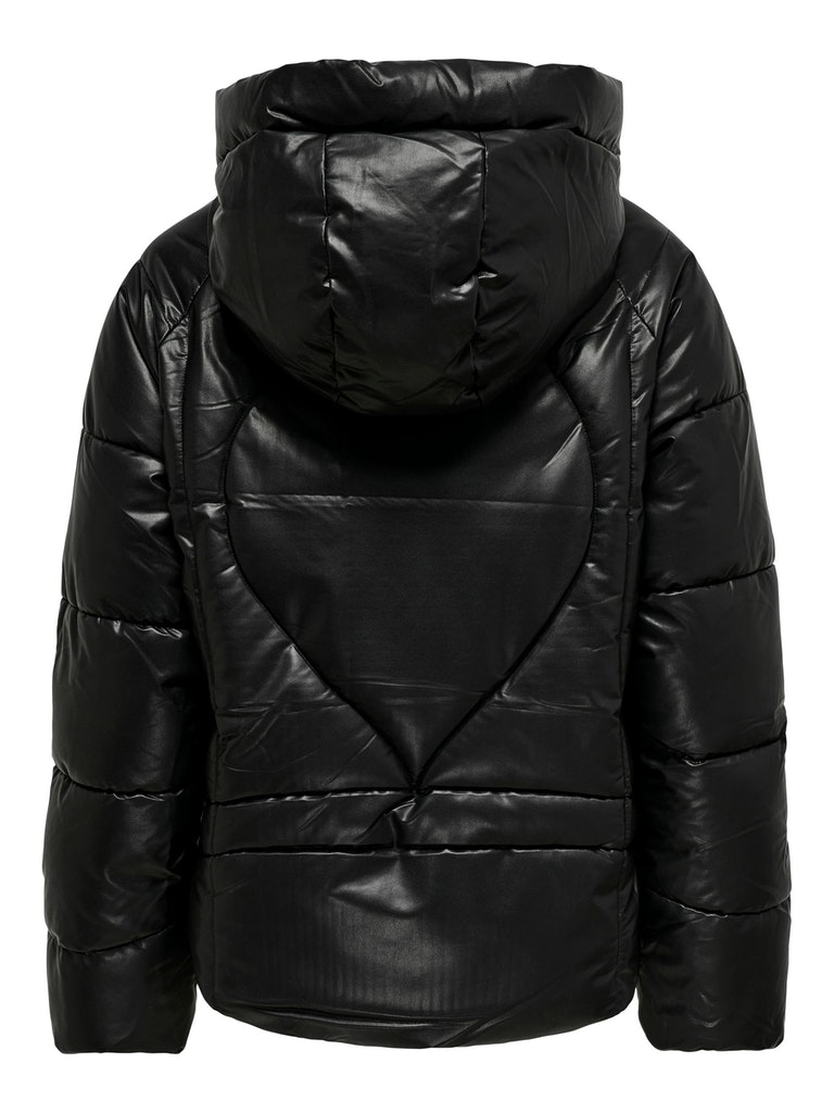 Lanja hooded faux leather puffer jacket, BLACK, large