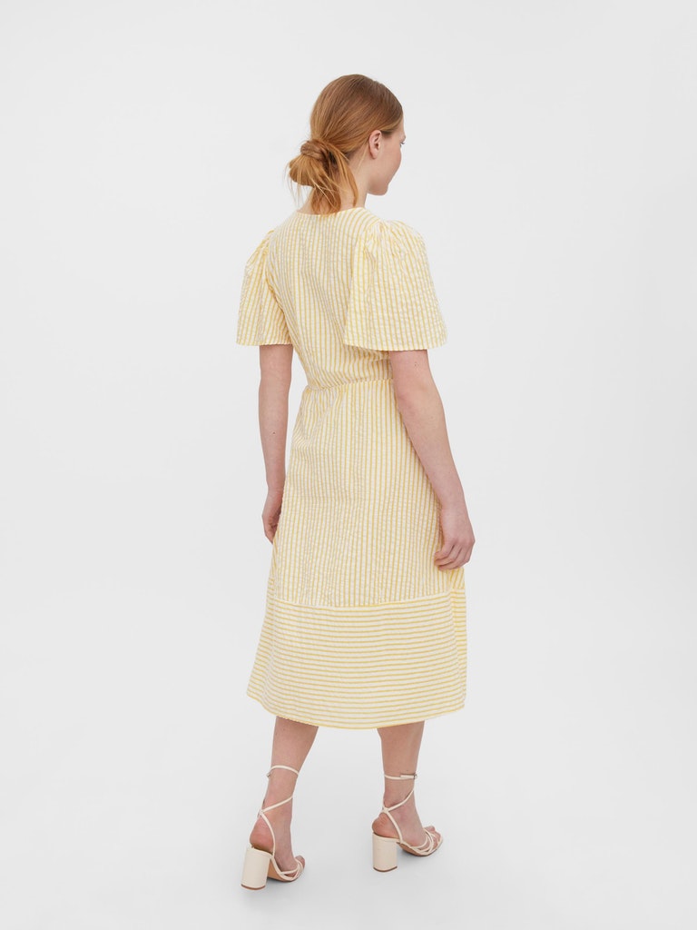 Juno square neck striped midi dress, AMBER YELLOW, large