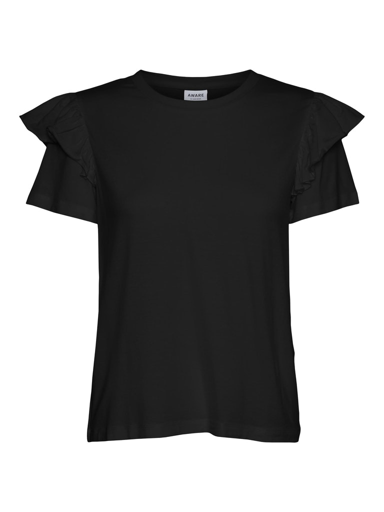 FINALE SALE - AWARE | Tamara frill t-shirt, BLACK, large