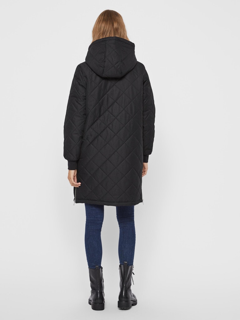 Louise Hooded Quilted Coat, BLACK, large