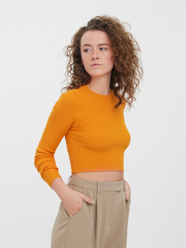 FINAL SALE- Gold cropped ribbed sweater, ORANGE PEPPER, large