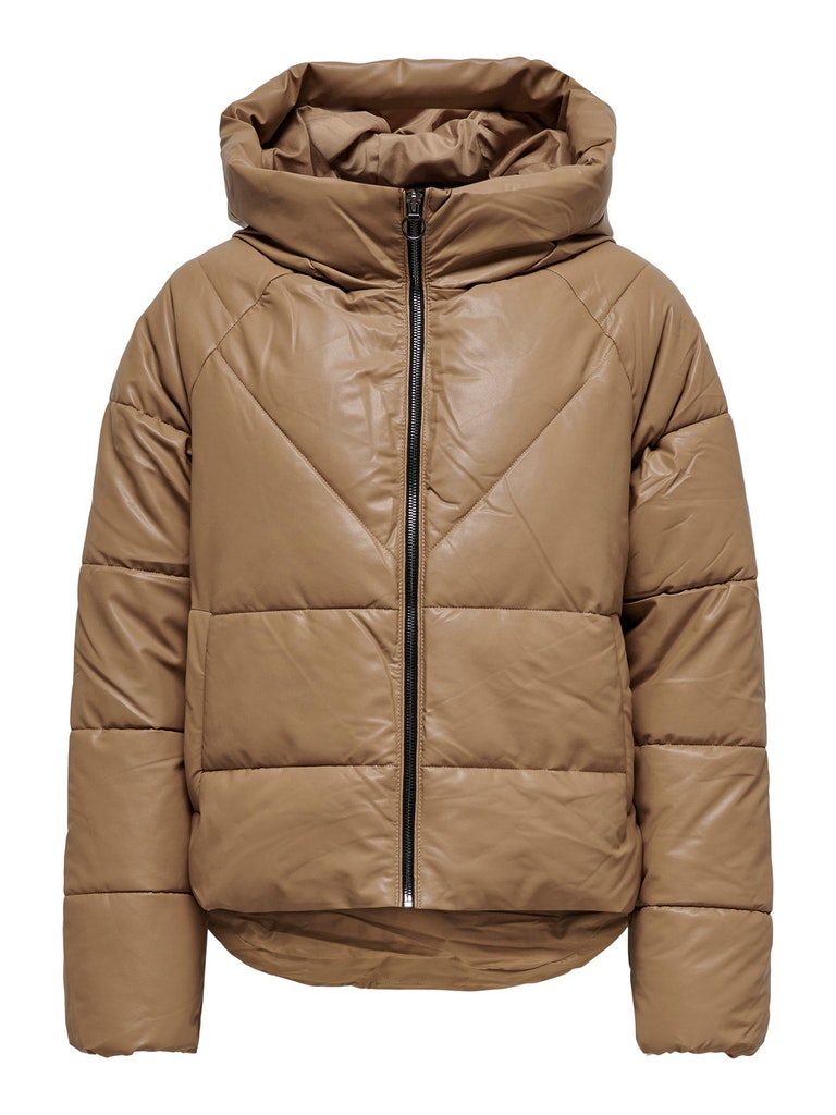 Lanja hooded faux leather puffer jacket, BURRO, large