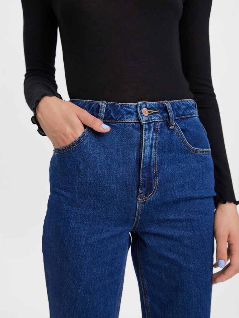 Kithy high waist loose straight fit jeans, Dark Blue Denim, large