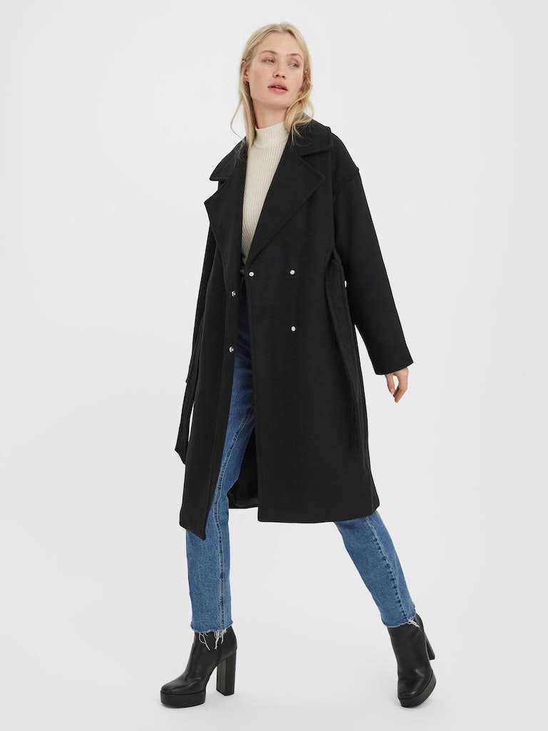 Edna Longline Wrap coat, BLACK, large