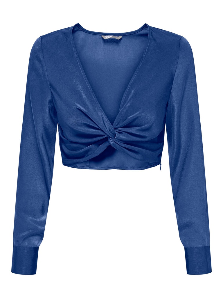 FINAL SALE - Mille satin knotted cropped top, SODALITE BLUE, large