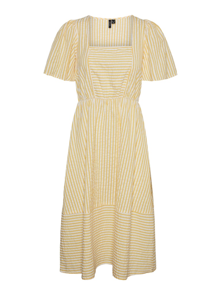 Juno square neck striped midi dress, AMBER YELLOW, large
