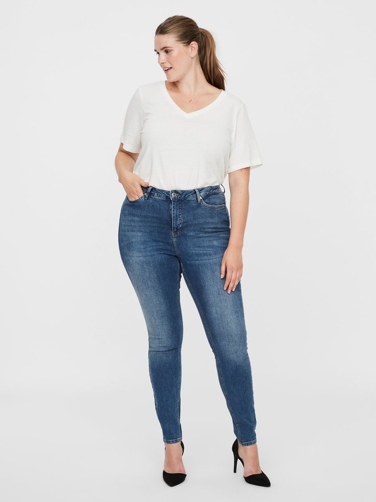 FINAL SALE - CURVE Lora high waist skinny fit jeans, MEDIUM BLUE DENIM, large