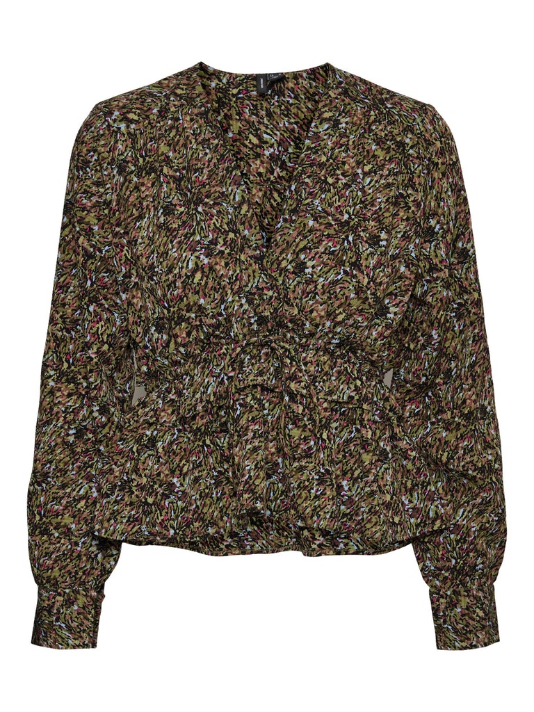 Dea v-neck printed blouse, DARK OLIVE, large