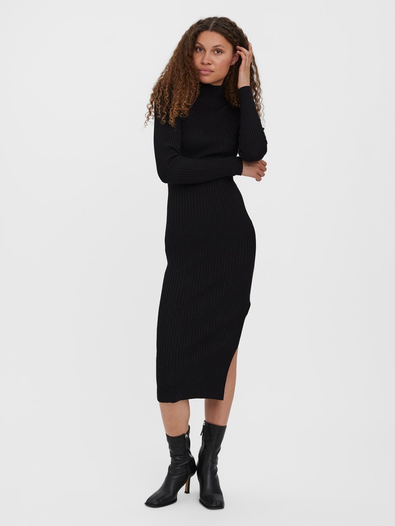 Willow slim fit midi knit dress, BLACK, large