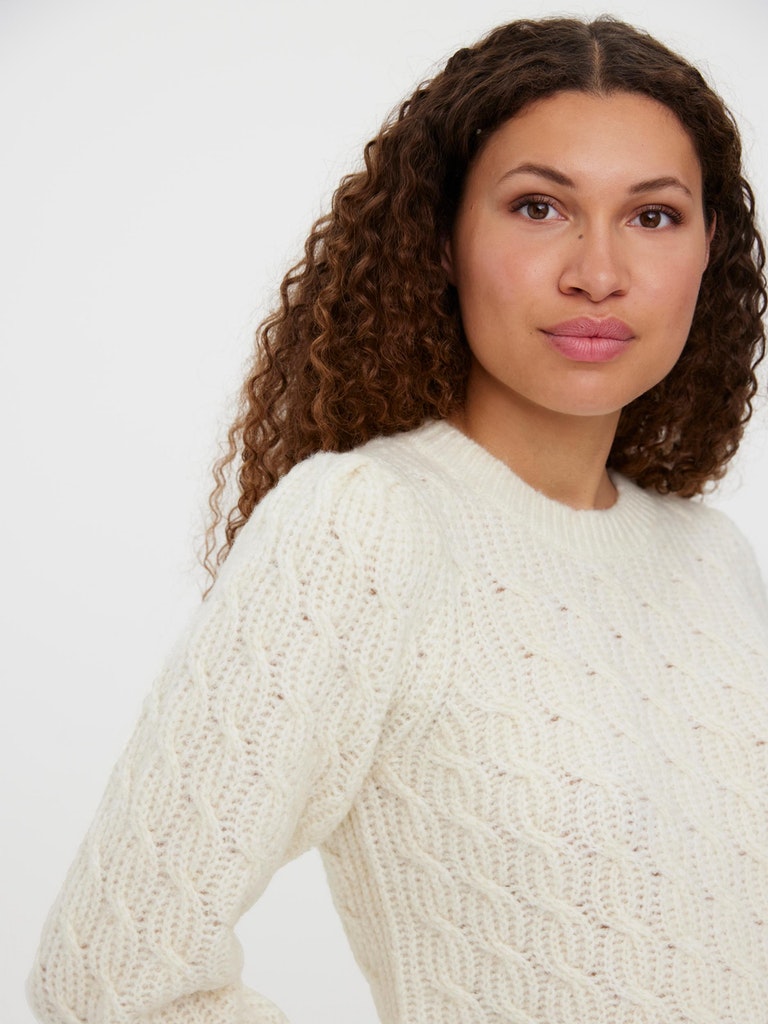 FINAL SALE- Lola puffy shoulders cable knit sweater, BIRCH, large