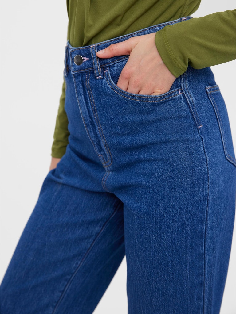 FINAL SALE- AWARE | Rebecca regular waist wide fit jeans, Medium Blue Denim, large
