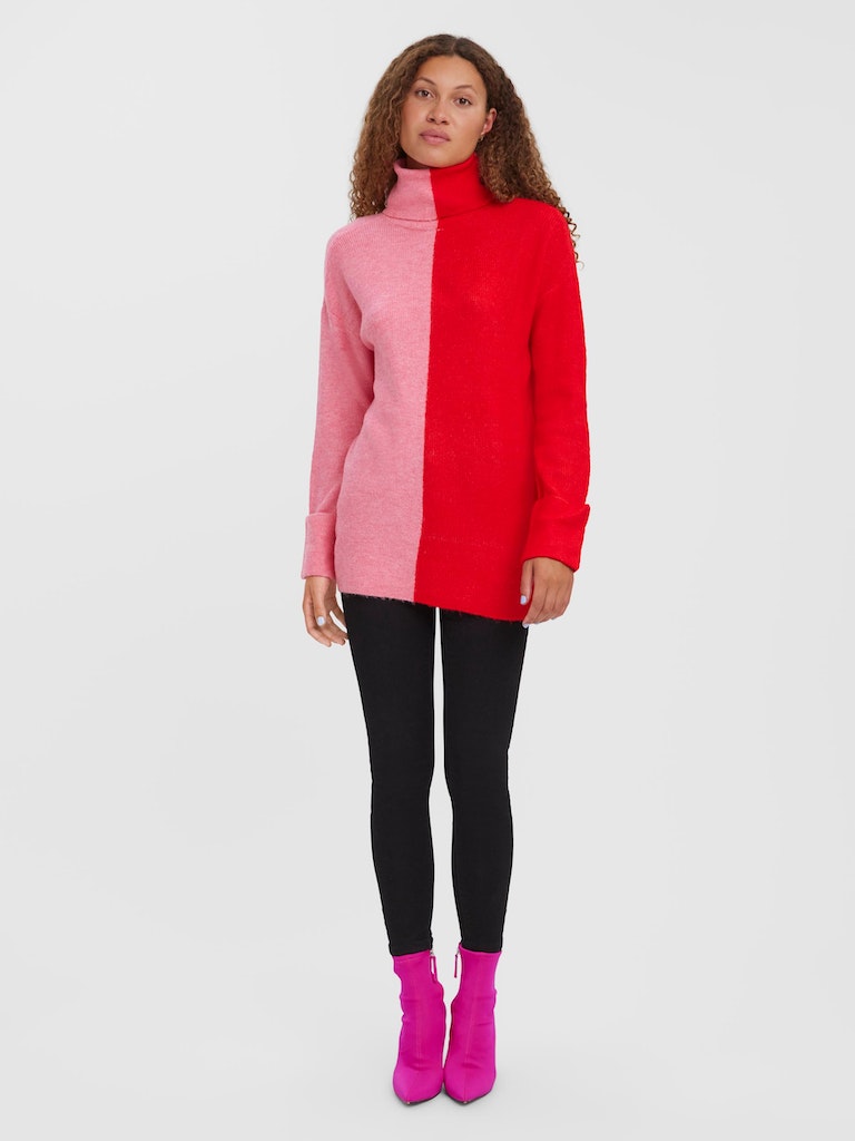 Lefile colourblock turtleneck sweater, HOT PINK, large