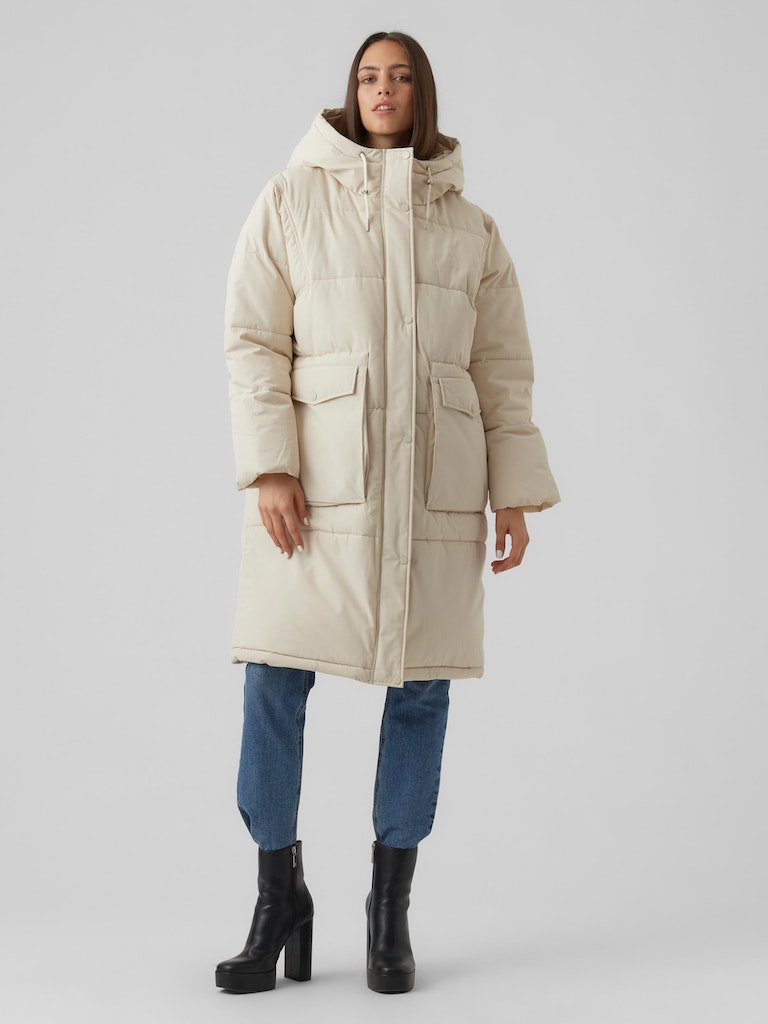 FINAL SALE- Eleanor long hooded puffer coat, OATMEAL, large