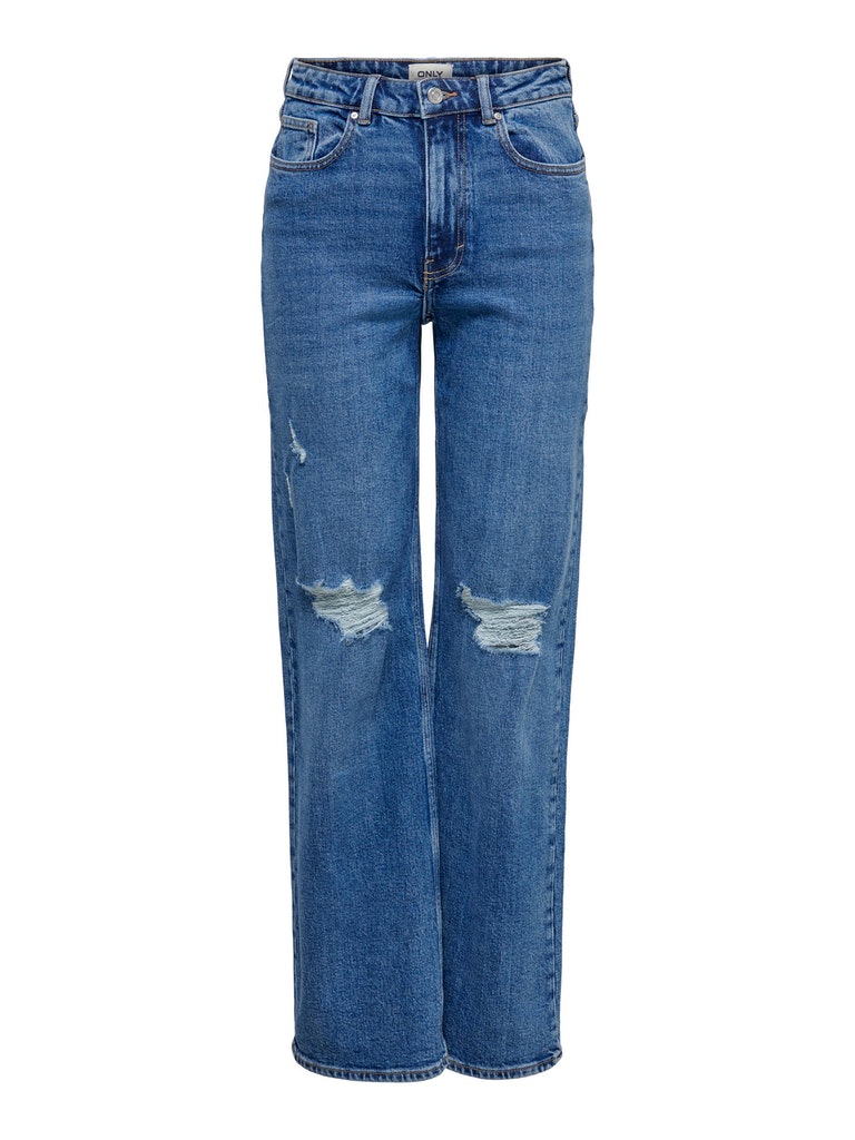 FINAL SALE- Juicy high waist loose straight leg jeans, DARK MEDIUM BLUE DENIM, large