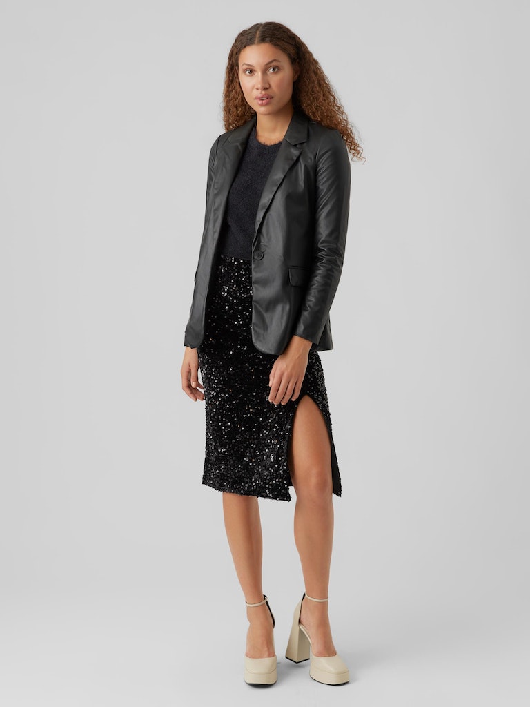 FINAL SALE- Olympia faux leather loose-fit blazer, BLACK, large