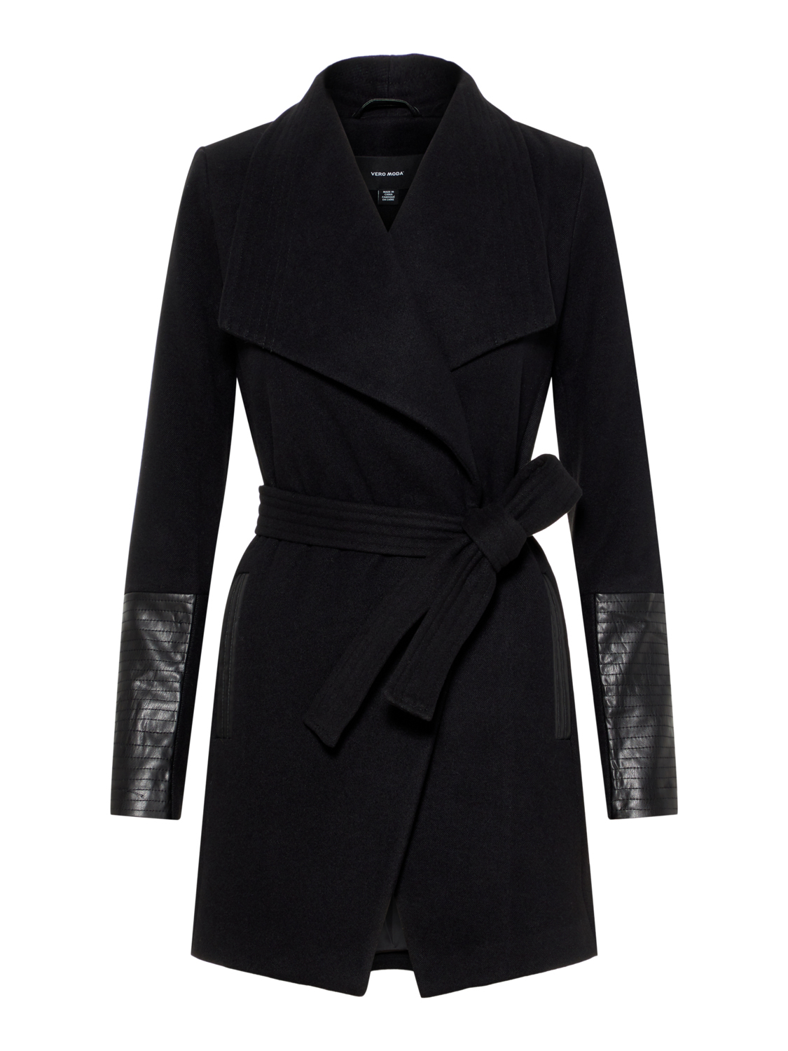 Cala coat with faux leather sleeves, BLACK, large