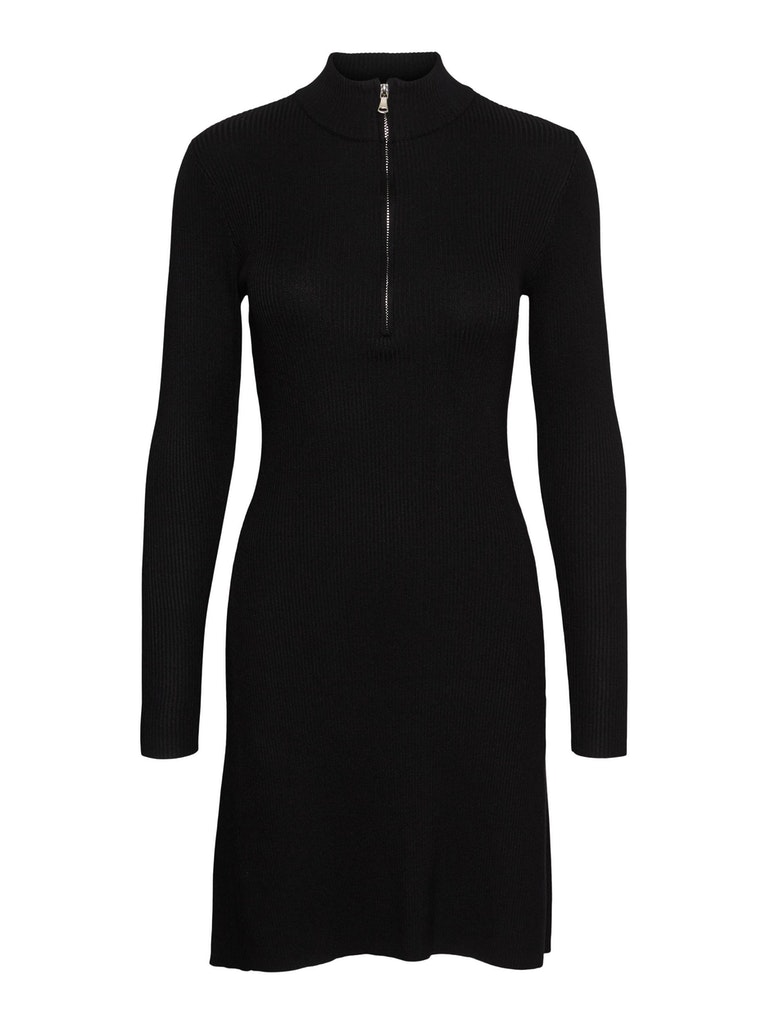 Willow half-zip knitted dress, BLACK, large