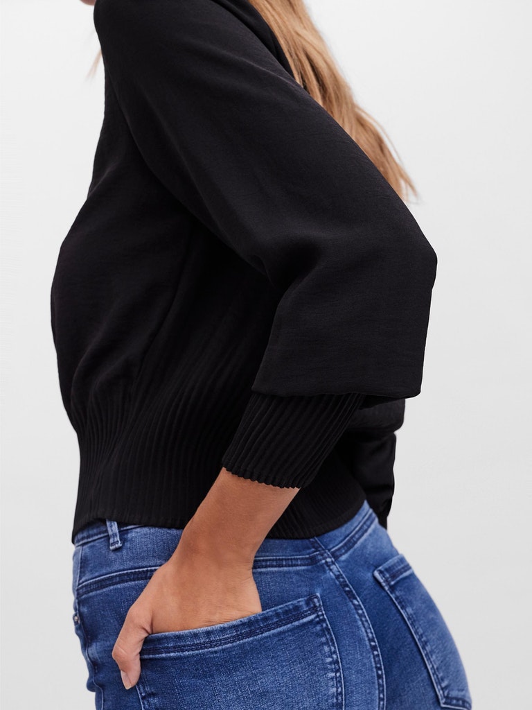 Uris long sleeves plissé blouse, BLACK, large