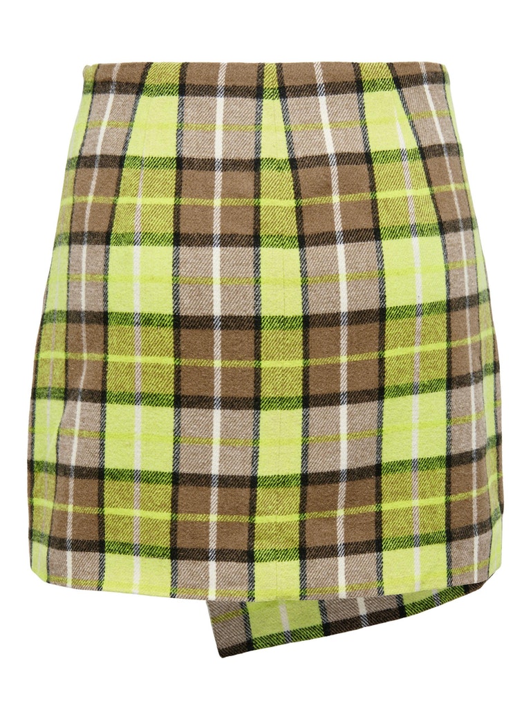 Gloss checkered asymetrical mini skirt, TIGERS EYE, large