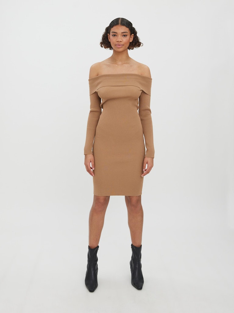 Willow off-shoulder knitted midi dress, TIGERS EYE, large