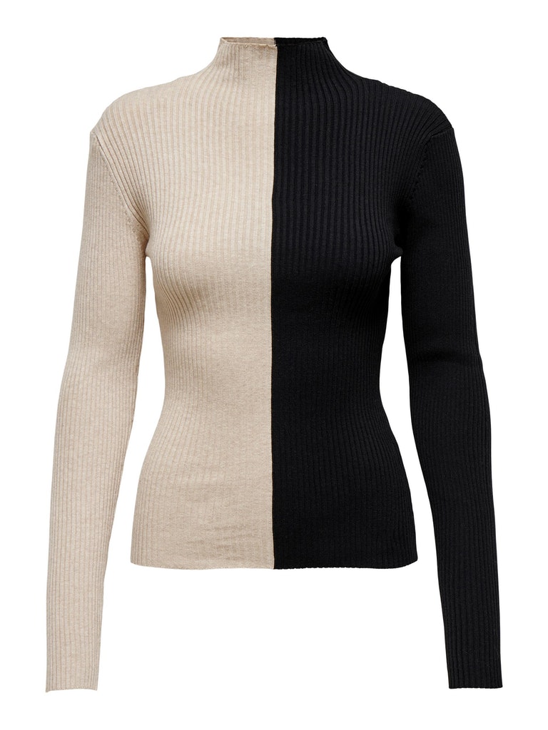 Block two-tone high neck sweater, PUMICE STONE, large