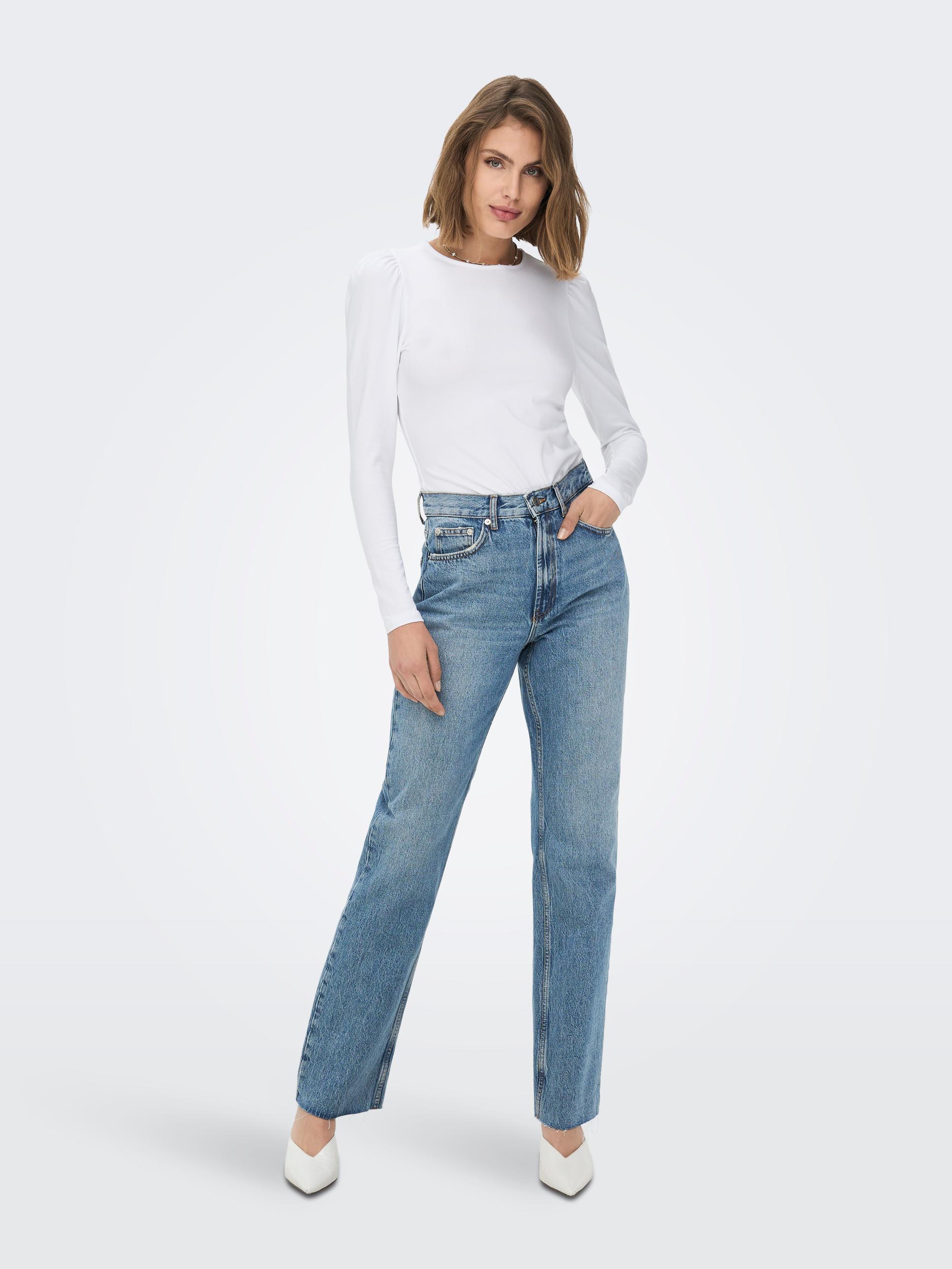 FINAL SALE- Riley high waist straight leg jeans, MEDIUM BLUE DENIM, large