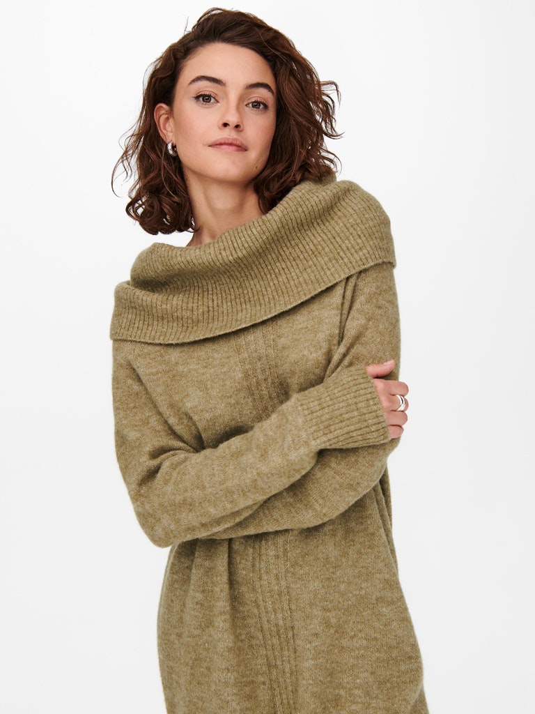 Stay turtleneck knitted midi dress, DUSKY GREEN, large