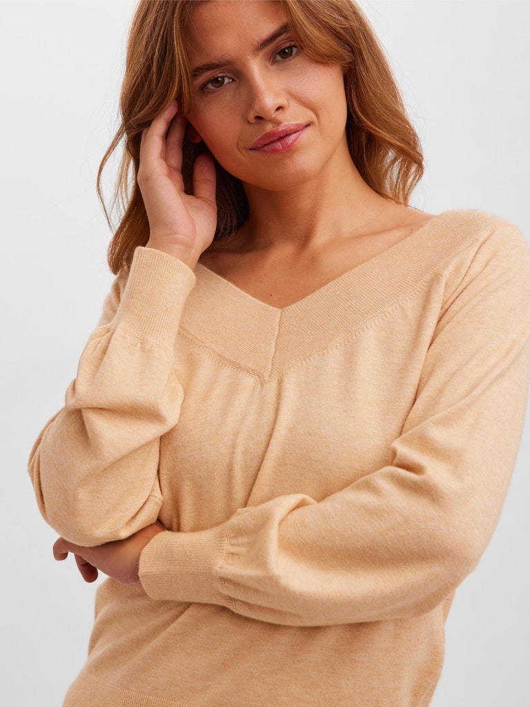 Holly double v-neck sweater, BEIGE, large