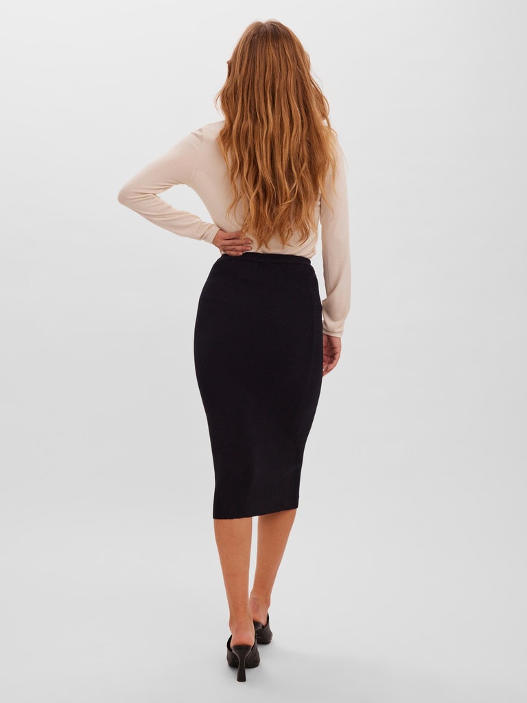 FINAL SALE- Gold midi knitted pencil skirt, BLACK, large