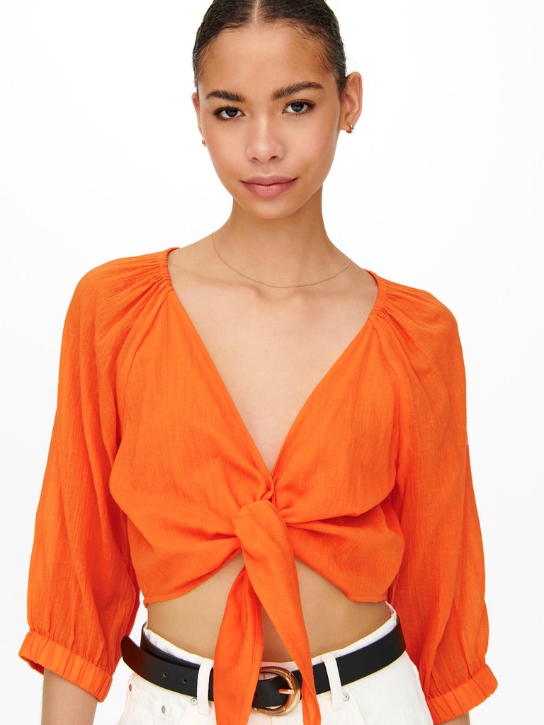 FINAL SALE - Lizzy v-neck cropped blouse, ORIOLE, large