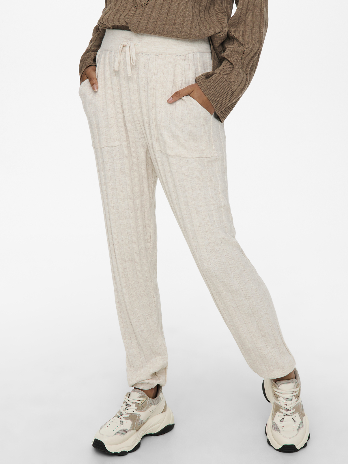 FINAL SALE - Tessa rib-knit pants, PUMICE STONE, large