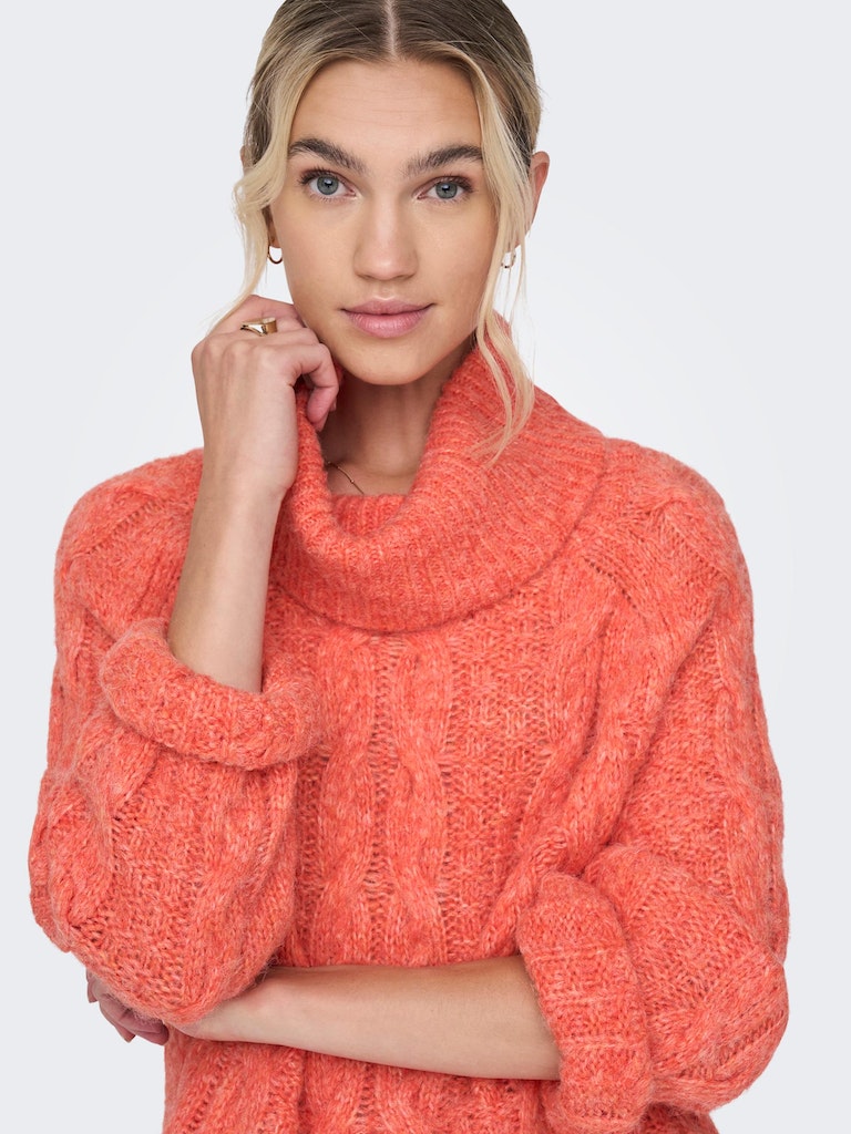 Chunky cable knit sweater, PERSIMMON ORANGE, large