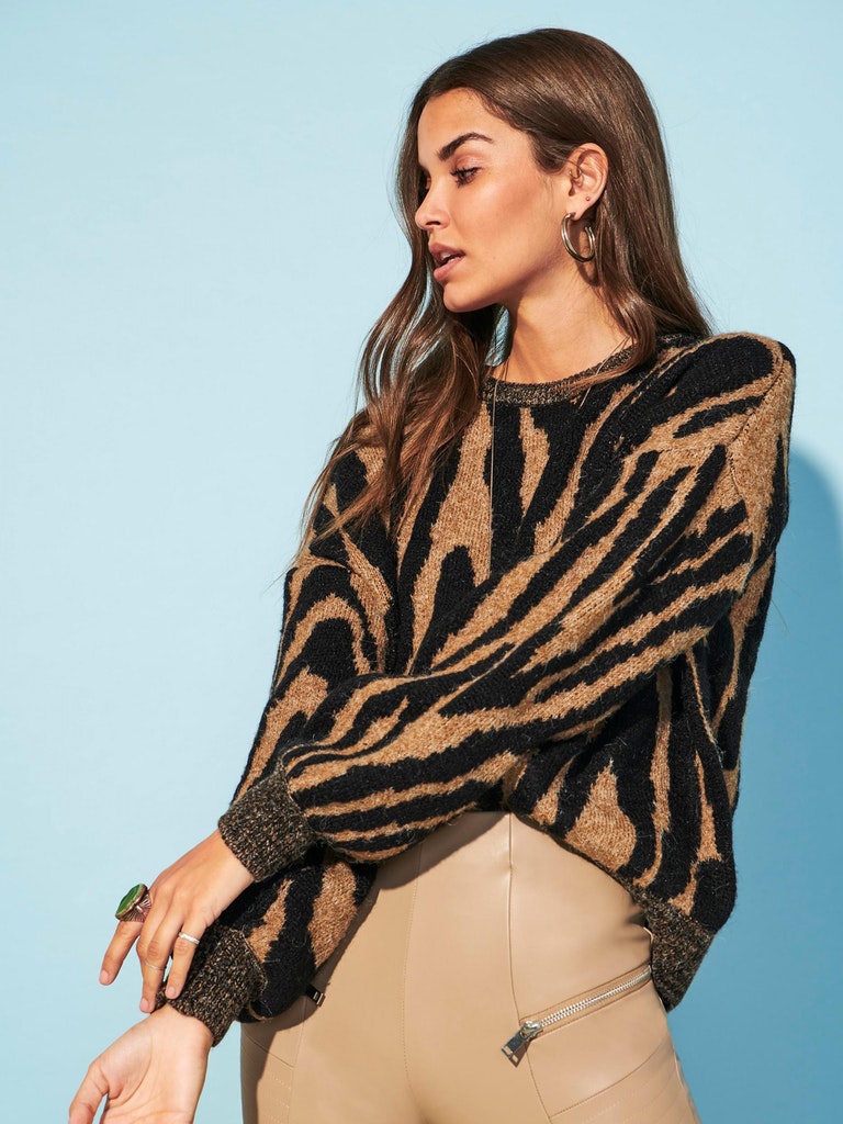 Trina animal print sweater, TOASTED COCONUT, large
