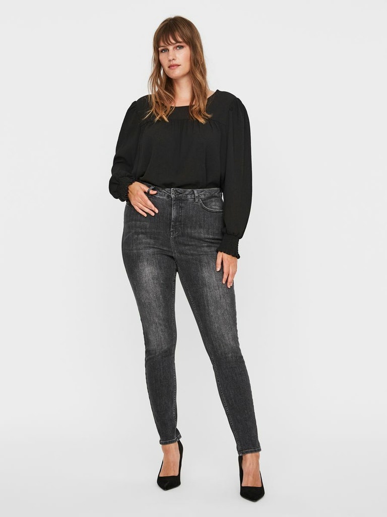 FINAL SALE - CURVE Lora high waist skinny jeans, BLACK DENIM, large