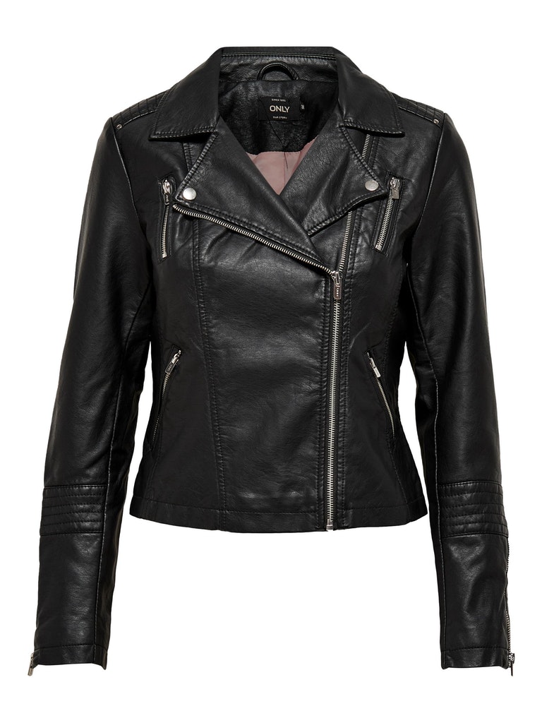 Gemma faux leather biker jacket, BLACK, large