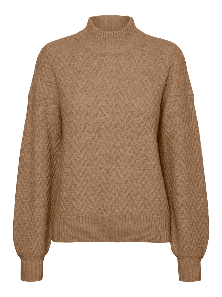 VENTE FINALE - Chandail en tricot motif chevron à col montant Ella, OEIL DE TIGRE, large